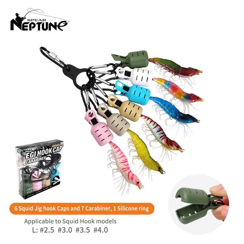 Fishing Hook Jig - カラフルなイカジグフックキャッププロテクターキット6個セット（カラビナ付き） - オクトパスエギルアー用カバー、コウイカ釣り用タックルアクセサリー
