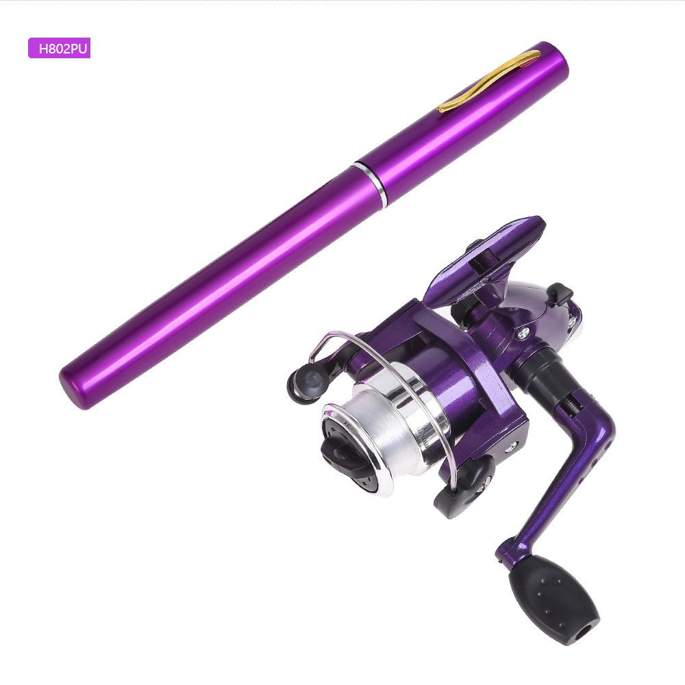 Penn Reel Fierce - ミニペン型釣り竿 スピニングリールコンボキット付き ポケットサイズ釣り竿 軽量ポータブル レッドブルーシルバーパープル