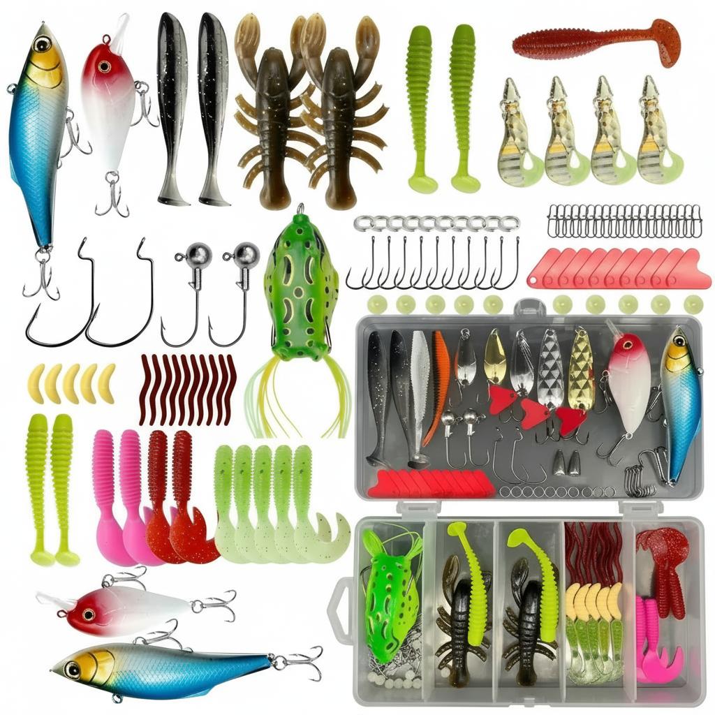 Fishing Hook Box - 133点入りプレミアム釣りルアータックルボックスキット 釣り道具と装備 釣りタックルボックス スピナーベイト ウォブラー リードジグ