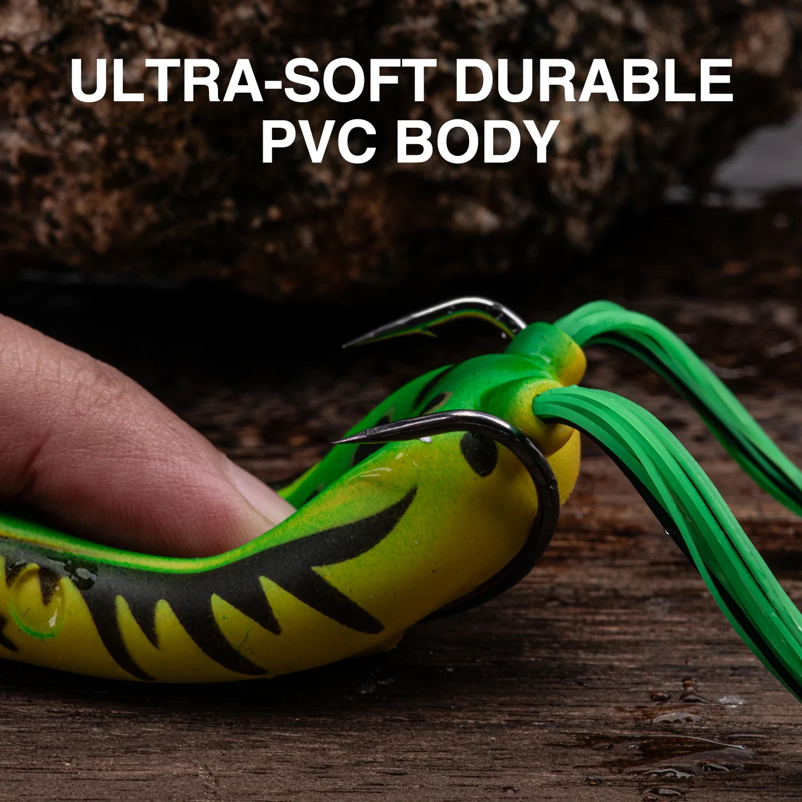 Fishing Hook Weedless - ゴトゥール製、柔らかいPVC素材のポッパー型フロッグルアー。絡みにくいダブルフック、長いスカート付き、リアルな浮遊感、淡水釣り用。