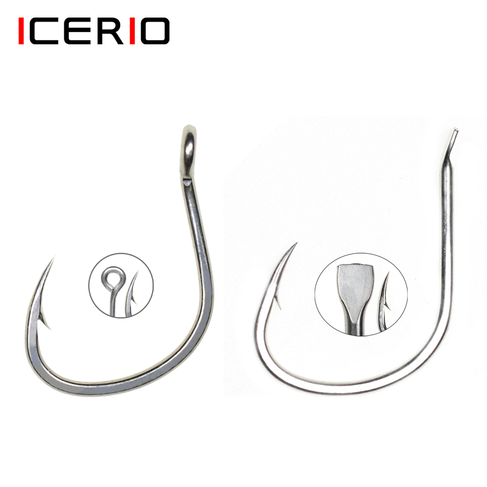 Fishing Hook Assortment - ICERIO製、10個入り、マット仕上げの錫コーティング、防食加工、海水魚用、シャベル型の先端を持つハンドルデザイン、アシストジギング用ルアーに最適なフック、サイズ1/0～5/0。 #