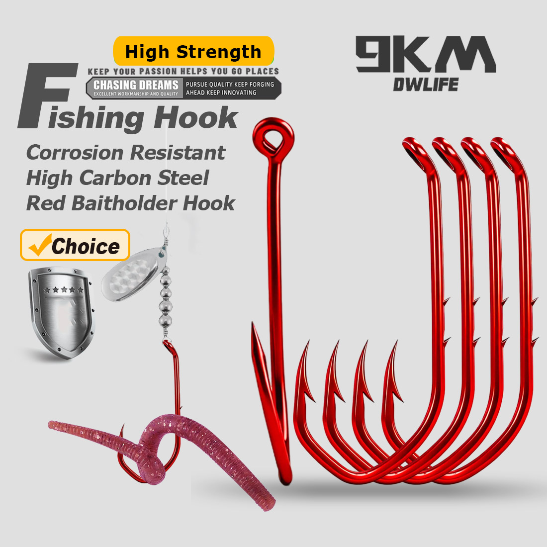 9KM ベイトホルダーフック 50-100個入り レッドフィ - Fishing Hook Assortment のレビューと価格